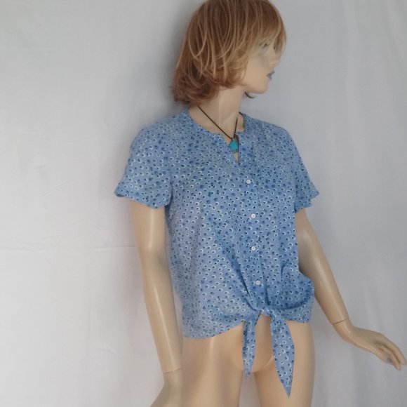 J. CREW Tie Closure Button Down Shirt Sz M Cute! - Picture 2 of 9